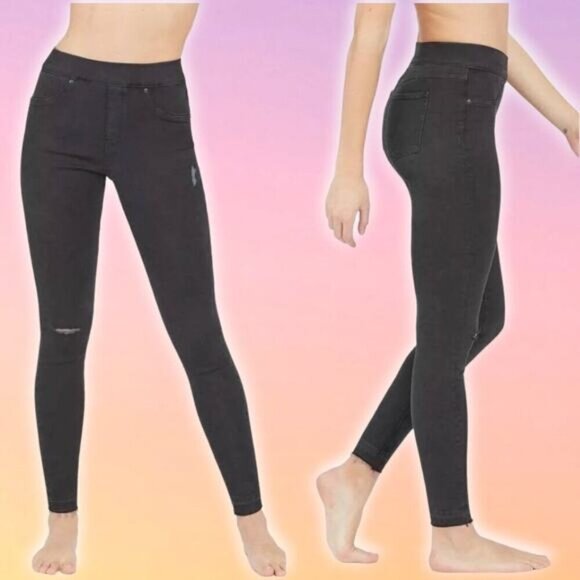 NWT SPANX Distressed Denim Pull On Leggings Sz 3X Vintage Black - Picture 1 of 8